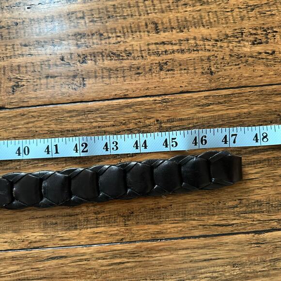 Vintage Structure Black Genuine Leather Braided Belt Mens Silver Buckle Size 38 - Picture 4 of 7